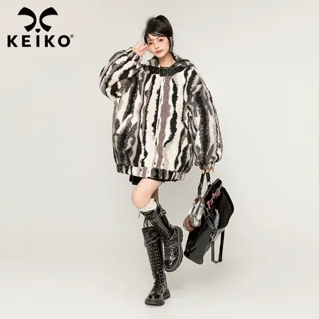 KEIKO [夹棉] 高级感虎纹羊羔毛外套女2023冬季保暖加厚棉服棉袄商品大图