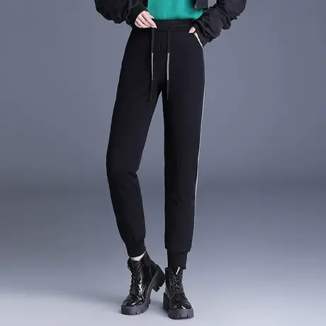 黑色羽绒裤加绒加厚休闲裤时尚气质长裤高腰小脚裤秋冬季2023新款商品大图