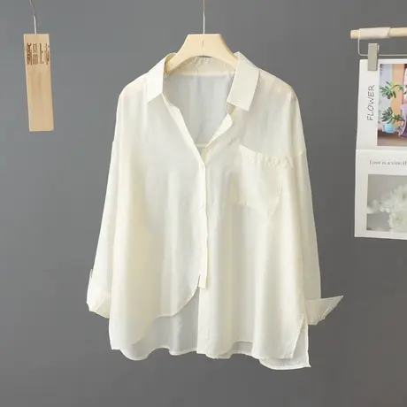 轻薄半透清凉透气防晒衫女衬衣长袖宽松开叉防晒衣衬衫夏季薄外套图片