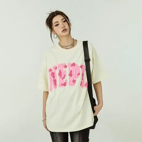YEP国潮字母印花纯棉短袖t恤女夏季新款复古街头宽松学生半袖上衣商品大图
