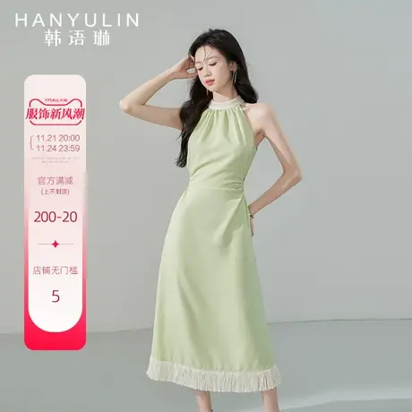 韩语琳挂脖连衣裙女夏季2024新款法式收腰显瘦气质小众设计感裙子商品大图