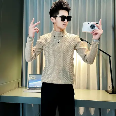 半高领毛衣男冬季潮牌痞帅打底针织衫2023新款轻熟冬装内搭毛线衣商品大图
