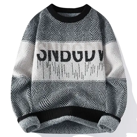 男士毛衣秋冬季线衣马海毛加厚款潮流圆领衣服男生学生个性针织衫商品大图