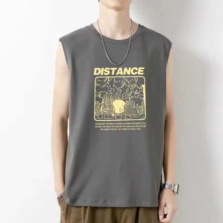 男士背心夏季纯棉运动宽肩坎肩篮球健身全棉无袖t恤汗衫跨栏外穿商品大图