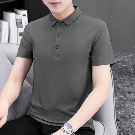 莫代尔棉夏季短袖t恤男纯色简约百搭商务翻领polo衫保罗冰丝半袖W商品大图