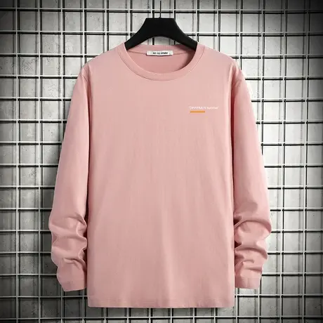 纯棉长袖t恤男潮牌秋季粉色圆领上衣服字母印花全棉内搭打底衫男商品大图