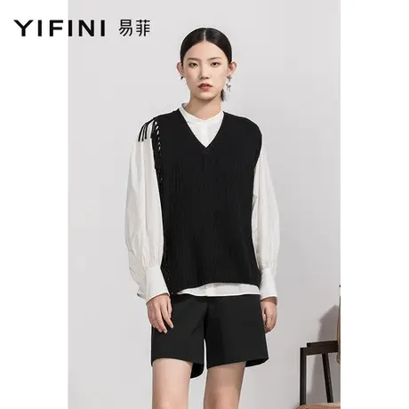 Yifini/易菲秋新款女士马夹针织套头百搭通勤V领流苏无袖马甲图片