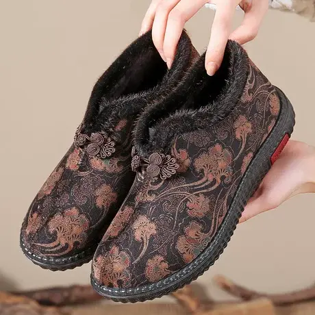 老北京布鞋女款冬季加绒保暖鞋软底中老年人奶奶鞋防滑老太太棉鞋商品大图