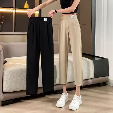 裤子女夏季薄款九分哈伦裤垂感直筒西装裤小个子黑色休闲裤西裤夏图片