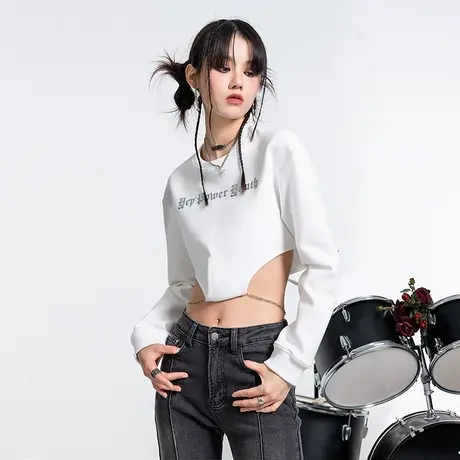 yep立体印花上衣短款设计感女小众卫衣春秋潮牌辣妹露脐装hiphop商品大图