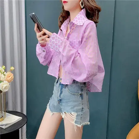 防晒衣女夏薄款2021年新款时尚宽松防晒衬衫长袖短款上衣外搭开衫图片