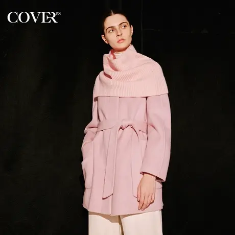 COVER冬季骆驼绒羊毛混纺围脖毛呢大衣商品大图