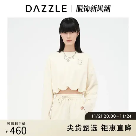 DAZZLE地素奥莱 圆领下摆抽绳立体LOGO短款卫衣女2D4J1161U图片