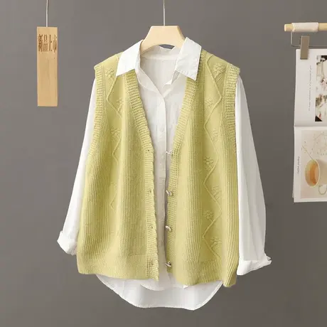 外搭针织开衫女式马甲背心春秋无袖毛衣坎肩外套时尚宽松上衣坎肩商品大图