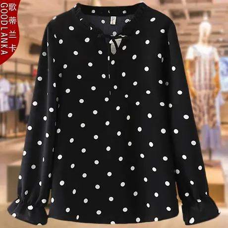 中年加肥加大码女装波点长袖上衣40岁胖妈妈洋气时尚气质套头衬衫商品大图