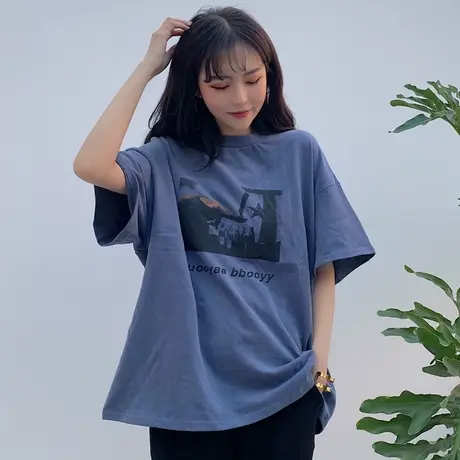 ins短袖t恤女2020宽松韩版潮学生慵懒风丧系半袖百搭mschf上衣服图片