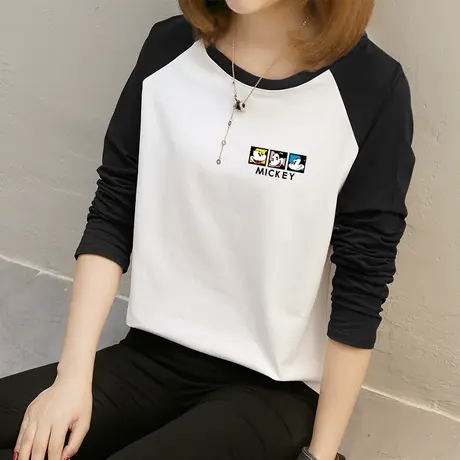 2件69】秋装纯棉T恤女长袖拼接上衣服2022秋季新款内搭女士打底衫图片