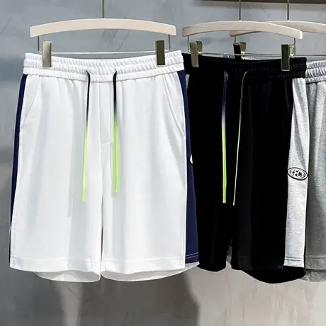 2023夏季宽松男士休闲短裤直筒韩版拼色潮流牌运动工装男五分卫裤商品大图