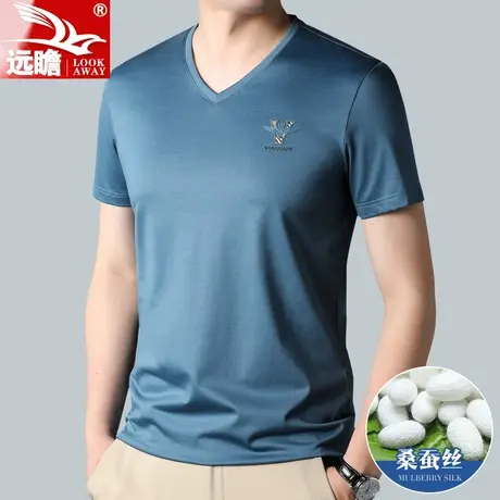 冰丝t恤男夏季v领短袖男士含桑蚕丝高端2023新款夏天百搭潮流男款商品大图