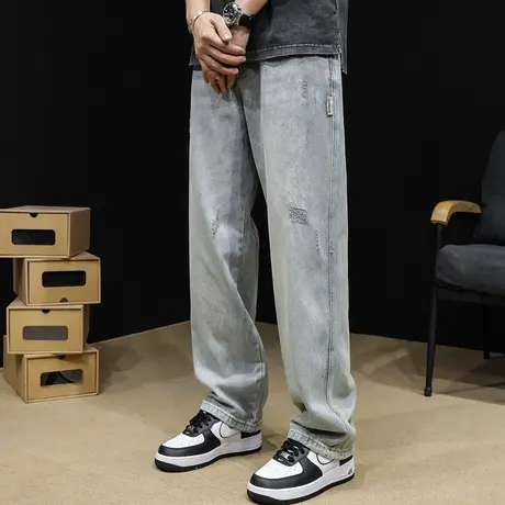 直筒牛仔裤男宽松潮牌阔腿春秋美式复古高街男款大码裤子2024新款商品大图
