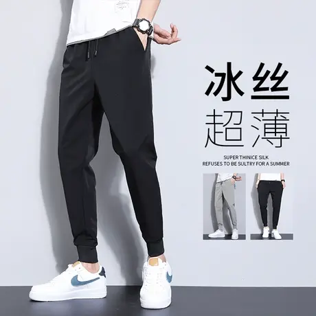 裤子夏季男款潮流冰丝薄款九分裤韩版束脚运动裤潮牌宽松休闲长裤商品大图