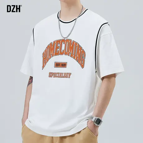 男士发泡印花t恤男纯棉美式潮牌半袖上衣夏季白色短袖2023年新款商品大图