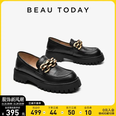 BeauToday英伦风小皮鞋秋季女BT黑色鞋子美式复古气质单鞋孕妇鞋商品大图