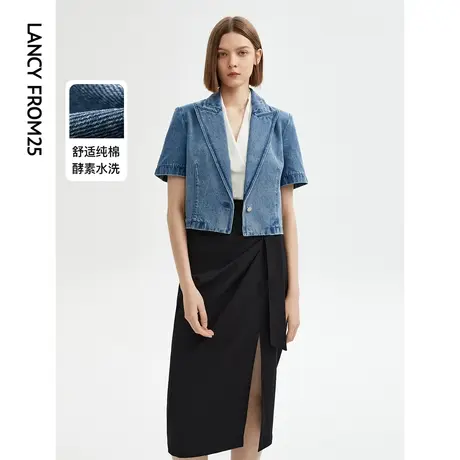 朗姿纯棉复古薄款休闲设计感短袖牛仔外套女2023年夏季新款短外套图片