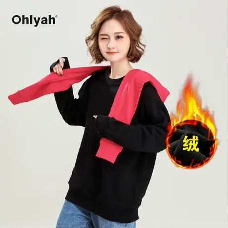 Ohlyah品牌圆领大码加绒卫衣男女同款无性别学院风穿搭班服定制潮图片