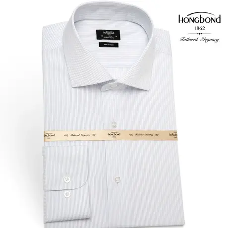 红邦创衣2023商务男衬衣细条纹提花男长袖白衬衫职业正装修身常备商品大图