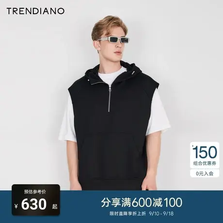 TRENDIANO官方2023新款春夏无袖连帽马甲时尚套头背心男潮图片