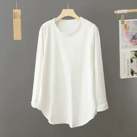 秋冬叠穿神器中长款白色长袖t恤女韩版纯棉宽松简约内搭打底上衣商品大图