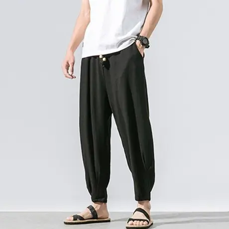 夏季薄款九分裤中国风男装复古亚麻休闲男哈伦宽松棉麻唐装裤子男商品大图