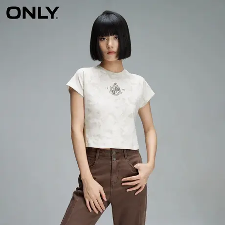 ONLY奥莱春季新款百搭简约时尚扎染印花修身短款T恤女商品大图