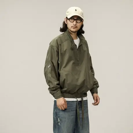 时尚潮流军绿色夹克户外长袖宽松风衣外套大码秋冬新款外套休闲男图片