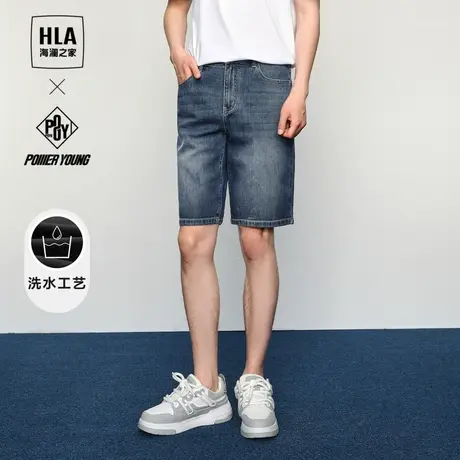 HLA/海澜之家POWER YOUNG系列牛仔中裤24春夏新中腰水洗短裤子男商品大图