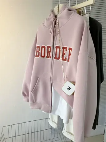 2024春季新款发泡字母OVER SIZE开衫女款慵懒风洋气拉链卫衣外套图片