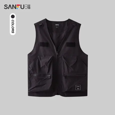 三福2024春季男士立体口袋马甲 潮流机能风宽松上衣男482477商品大图