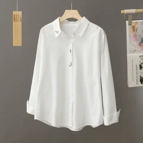 简约纯棉刺绣白色衬衫女纯棉打底衫2024年新款小个子上衣百搭衬衣图片