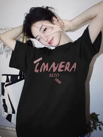 美式纯棉短袖t恤女夏季大码宽松慵懒风设计感小众chic港味上衣服图片