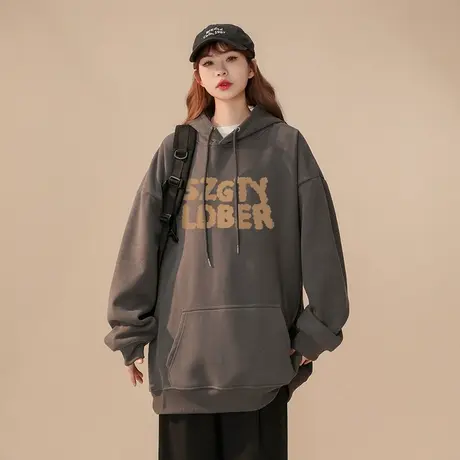 美式复古设计感卫衣女秋冬加绒加厚ins潮牌国潮宽松chic港味外套图片