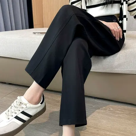 黑色九分烟管裤女2024春秋新款高腰垂感窄版显瘦百搭直筒休闲裤子商品大图