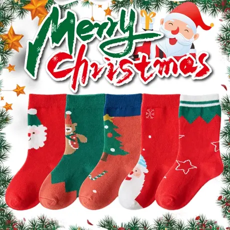 儿童圣诞袜子男女宝宝棉袜新年周岁送礼秋冬中长筒大童学生12岁13图片