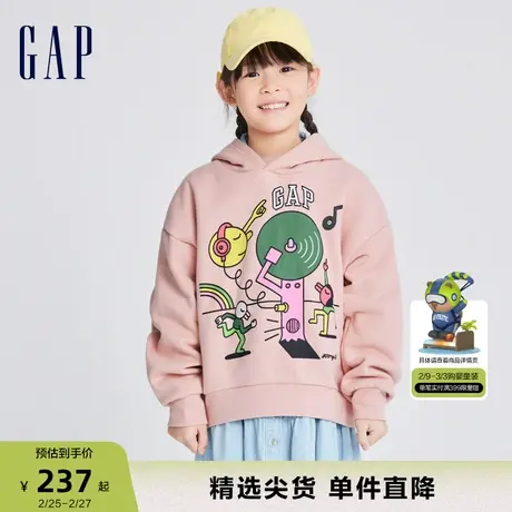 【GAP x JEREMY VILLE联名】女童抓绒保暖粉色连帽卫衣888232商品大图
