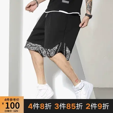 GxxH大码潮牌腰果花短裤男夏外穿嘻哈宽松潮流休闲排扣五分中裤子商品大图