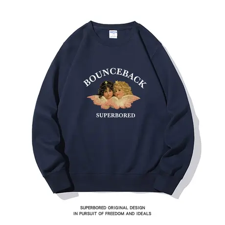 欧美潮牌复古天使印花卫衣男秋冬薄款款圆领套头宽松休闲长袖上衣图片