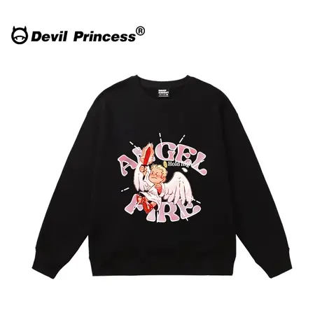 oversize大版宽松黑色无帽卫衣女vibe甜酷风超火卡通潮牌薄款上衣商品大图