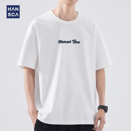 hansca 美式250g重磅短袖T恤男潮牌夏季圆领宽松休闲字母刺绣上衣商品大图