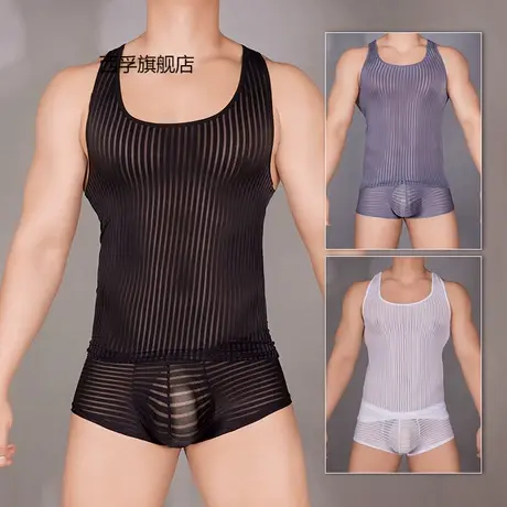 新款男士背心性感情趣同志紧身骚气调情健身上衣图片