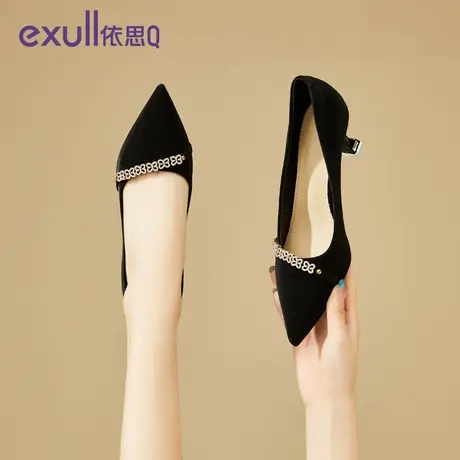 依思Q女鞋舒适尖头浅口2024新款百搭休闲中跟酒杯跟时装单鞋商品大图